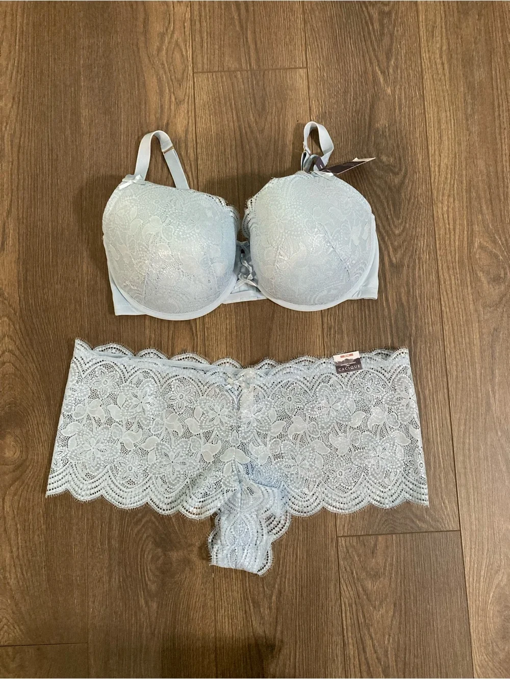 Cacique Boost Balconette Bra Light Blue Lace With Pantie Set Size 42F 18/20